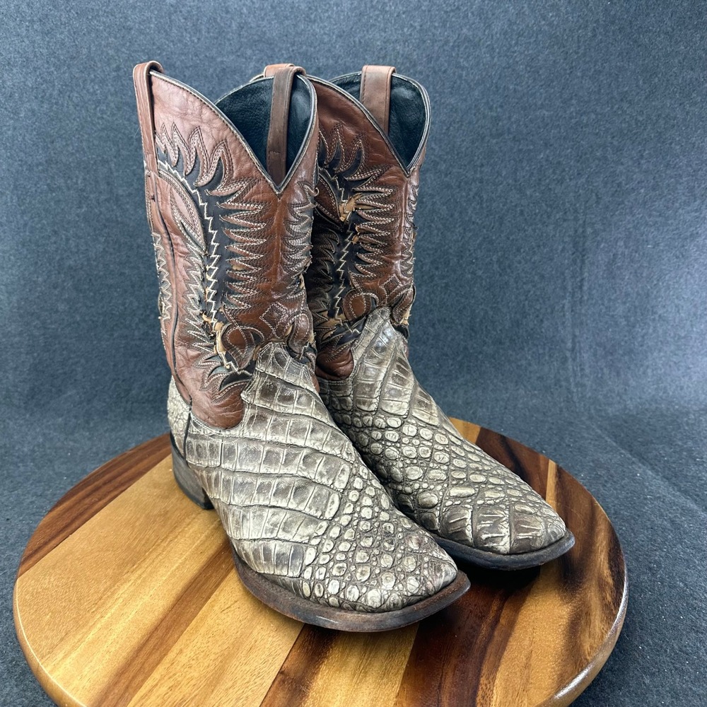 Quincy Boots Mens 12 Brown Gray Caiman Embossed Leather Western Cowboy Boots - Picture 5 of 16